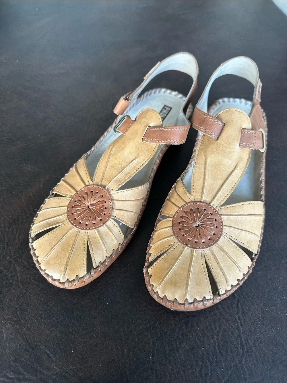 PIKOLINOS Tan & Brown Leather Slingback Sandals